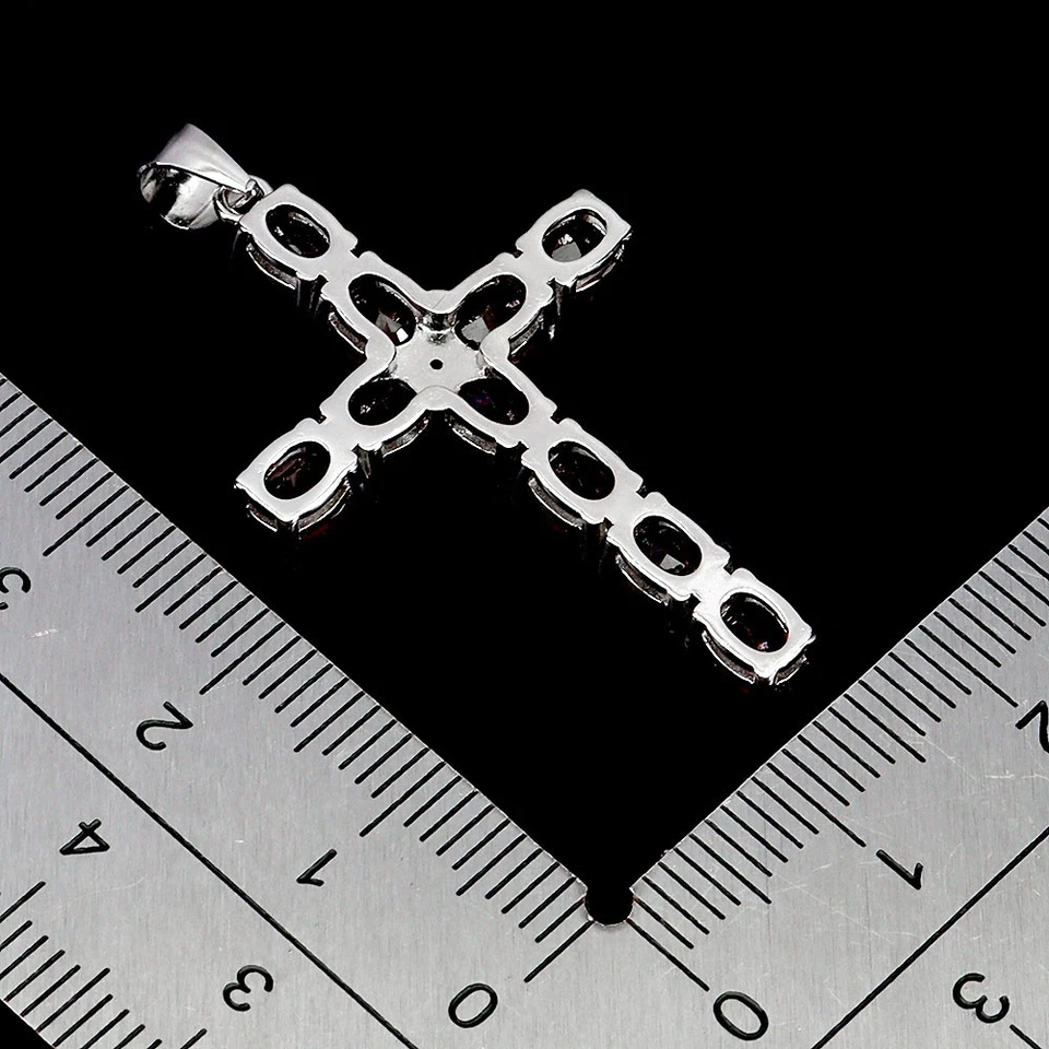 925 Pendente Argento Sterling Ovale Rubino 5x4mm Croce Naturale Gemma Gioielli - Immagine 3 di 4