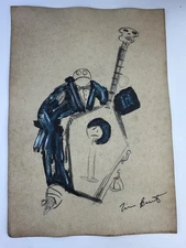 Tim Burton COA Art Painting Original Drawing Vintage Paper Signed