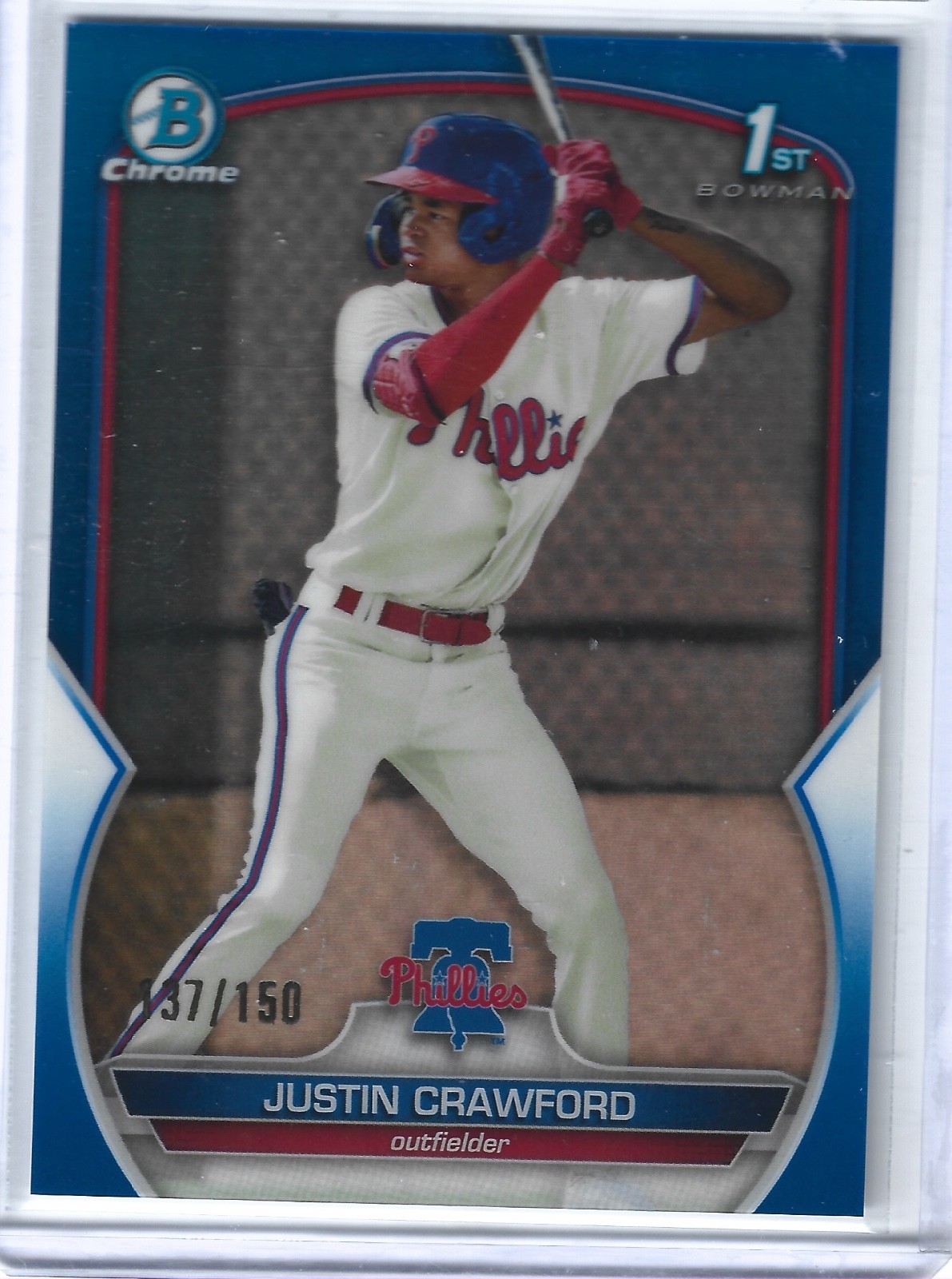 2023 Bowman Chrome 1st Justin Crawford #BCP3 True Blue Refractor 1st #/150