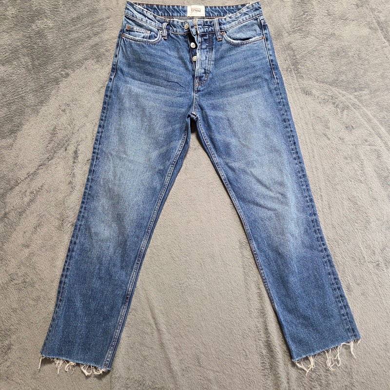 Zara Jeans Womens Size 4 Blue Denim Casual Straight Leg Faded Stretch Button Fly