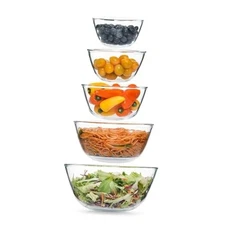 5pc Glass Mixing Bowls Sets (4.65QT, 2.80QT, 1.64QT, 1.16QT, 0.85QT), 5PCS