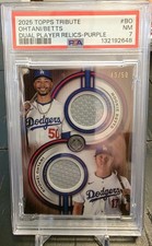 2025 TOPPS TRIBUTE OHTANI/BETTS DUAL PLAYER RELICS-PURPLE 49/50 PSA 7