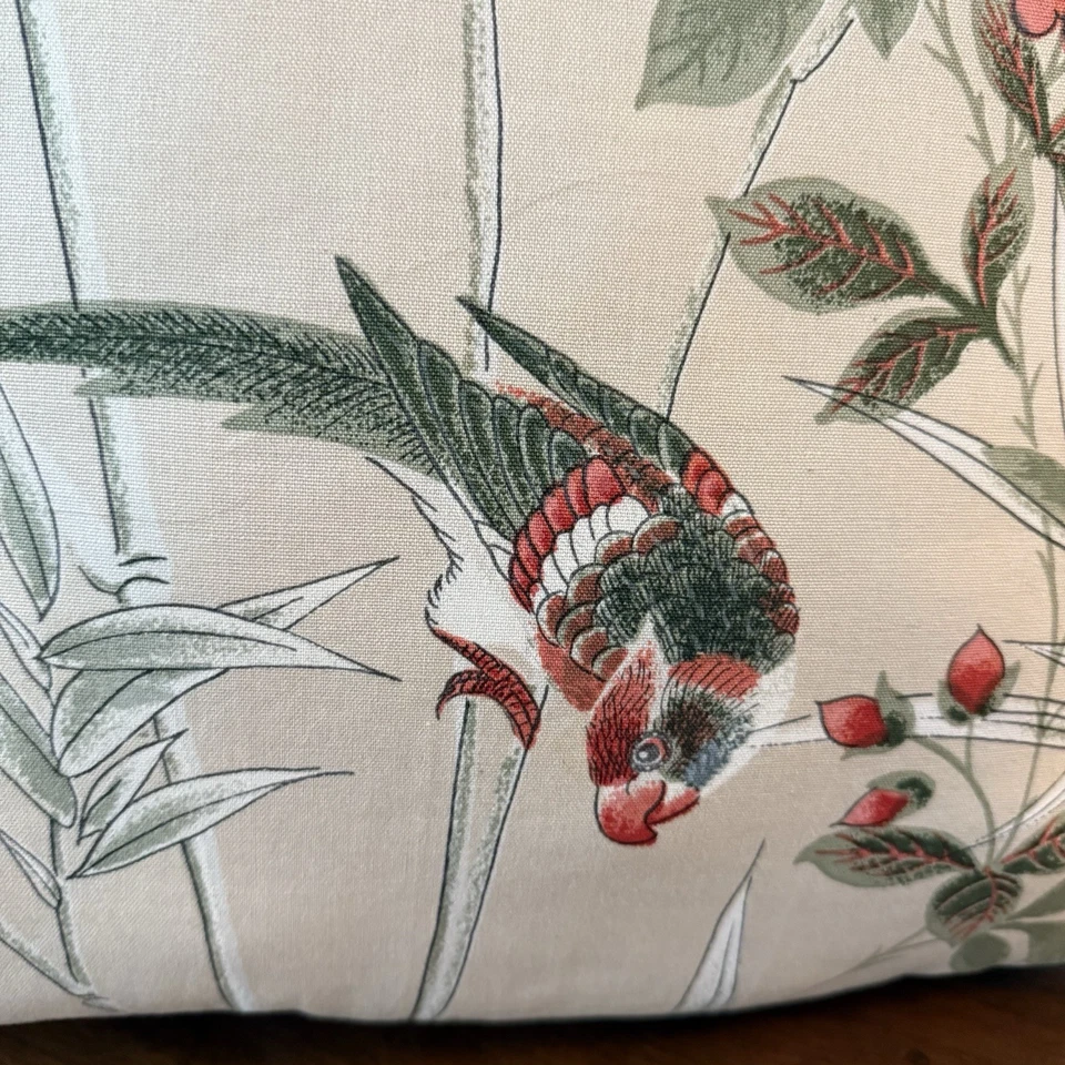 Conjunto de 2 travesseiros estilo asiático de lona de algodão e bambu pássaro chinoiserie 18"" - Imagem 4 de 4