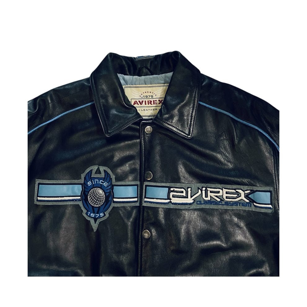 RARE 90s Vintage Avirex Leather Bomber Jacket Black Eagle Logo