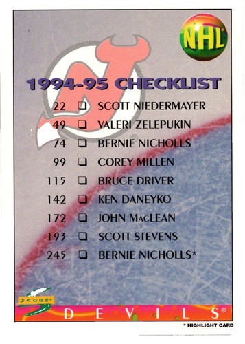 1994-95 Score Hockey Checklist Set Team Set 13 Cards | eBay