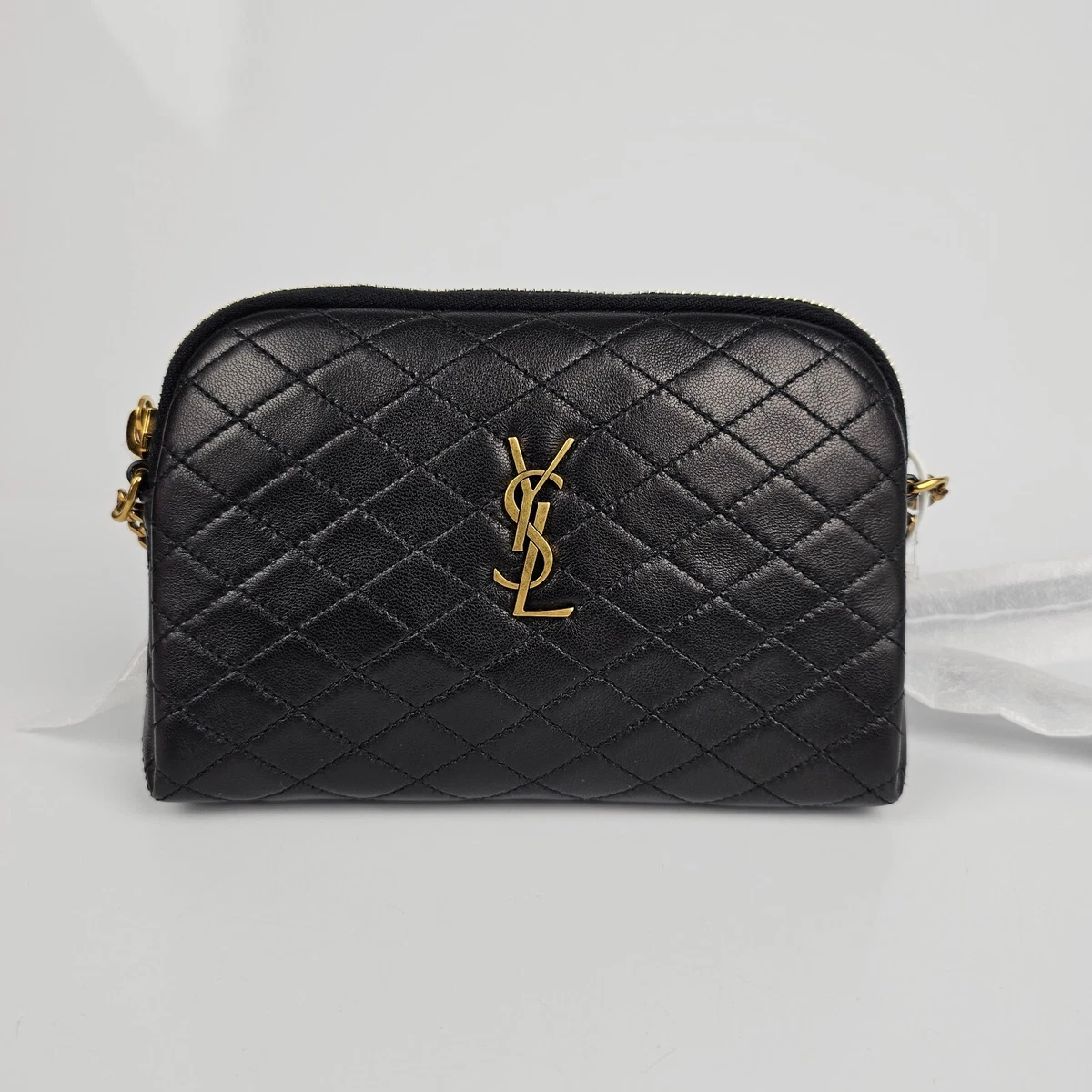 saint laurent mini gaby quilted leather micro bag on chain