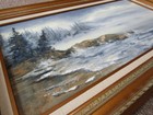 Original Oil Painting canvas Foggy Coast ocean Seascape 29.5X17.5 framed signed — photo 9