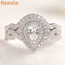 Newshe Wedding Rings For Women Engagement Ring Set Sterling Silver Pear AAAAA Cz