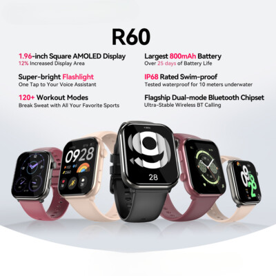 Smartwatch 1.96'' AMOLED Display 800mAh Phone Calls Health and Fitness Tracking