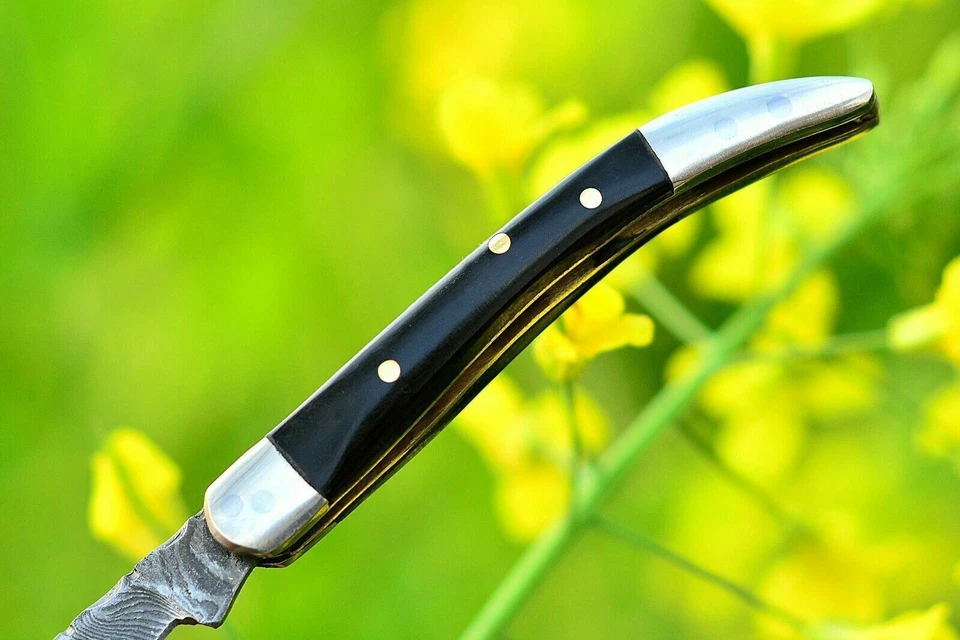 SHARD™ 手工锻造德州牙签大马士革钢折叠口袋刀带鞘 — 第 4/4 张图片