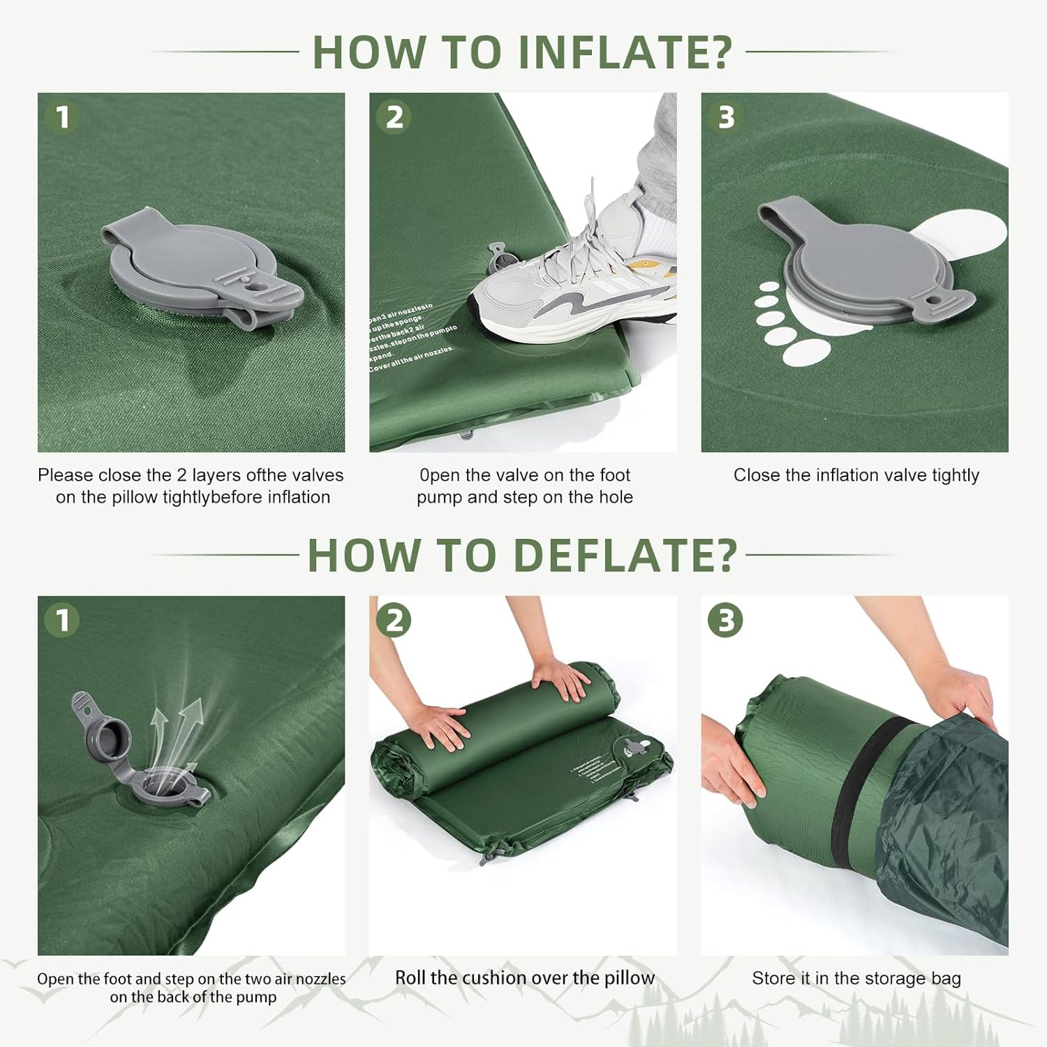 Memory Sleeping Pad, 3.1" Ultra-Thick Sleeping Mats for Camping, Easy Inflate&De