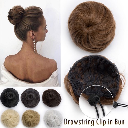 Drawstring Clip in Bun Hair Extension Straight Hairpiece Natural as