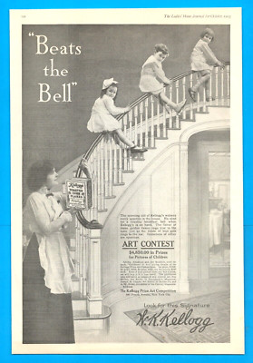 KELLOGG cereal breakfast CORN FLAKES  1913 antique PRINT AD  Art Contest kids