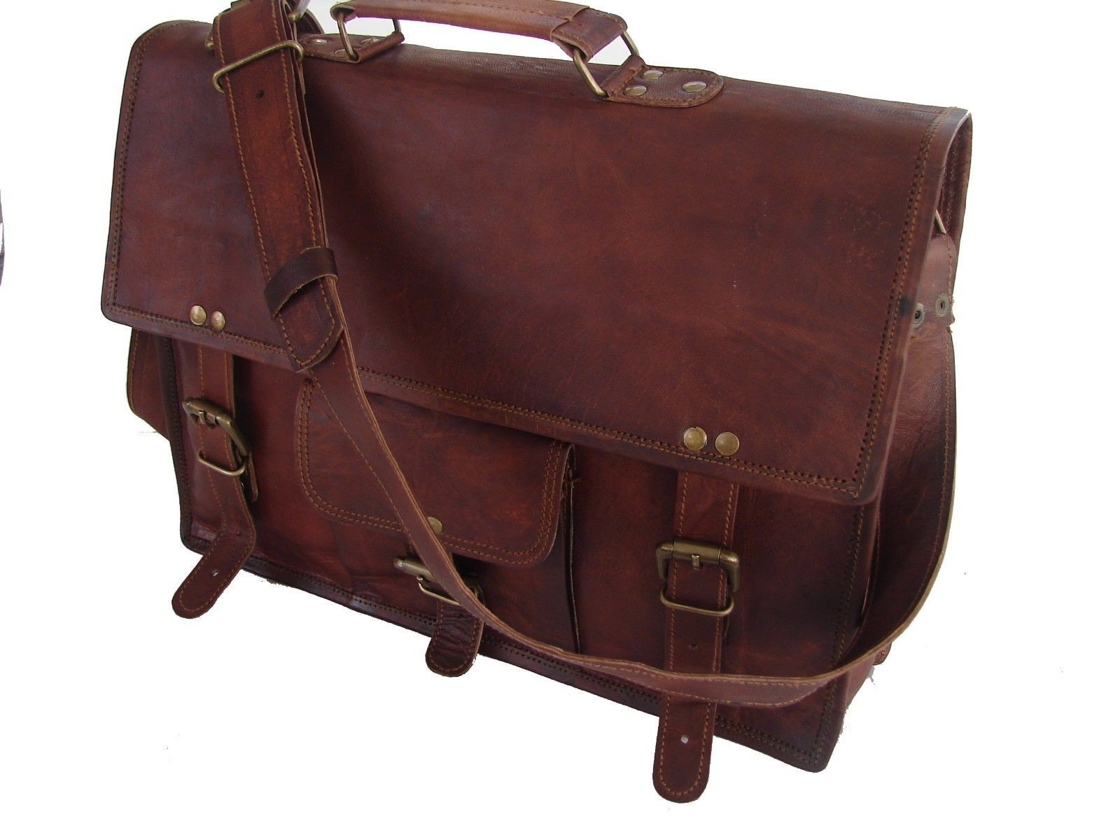 15x11"" Vintage Leather Briefcase Macbook Bag Laptop Messenger Bag Attache Satche