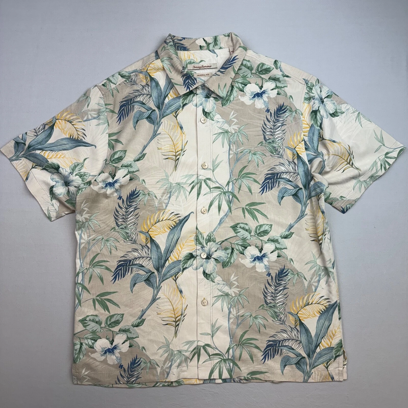 Tommy Bahama Silk Shirt Adult Mens Large Floral Original Fit Beach Casual