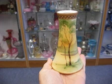 Antique Vtg Hat Pin Hatpin Holder Scenic Woods Design Marked Hand Painted Nippon