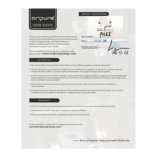 Pastilla para guitarra OriPure PHZ5 Alnico 5 Humbucker/puente/guitarra eléctrica ajuste N+B - Imagen 8 de 33