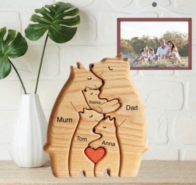 Personalisiertes Holzbären-Familienpuzzle mit Namen: Bären-DIY-Namenspuzzle,Gift