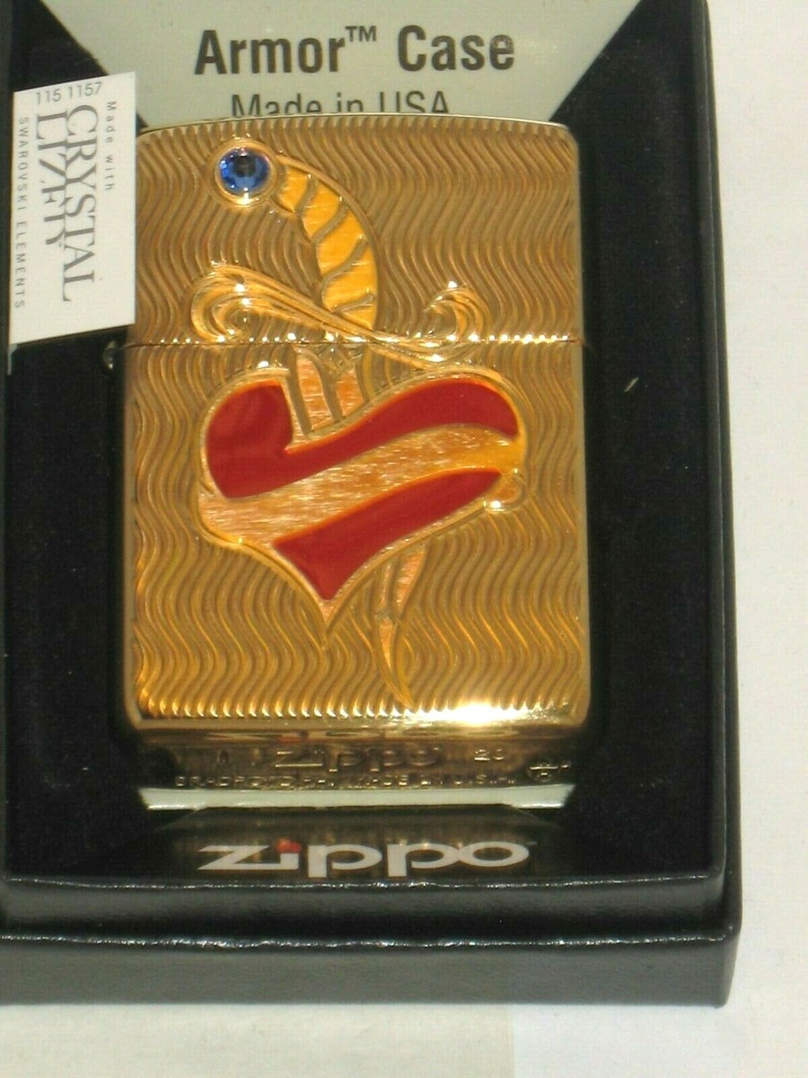 お値下げ　未使用　ZIPPO　アーマー　armor SPIRAL＋HEART Zippo Lighter - Heart and Sword - Armor® - High Polish Brass