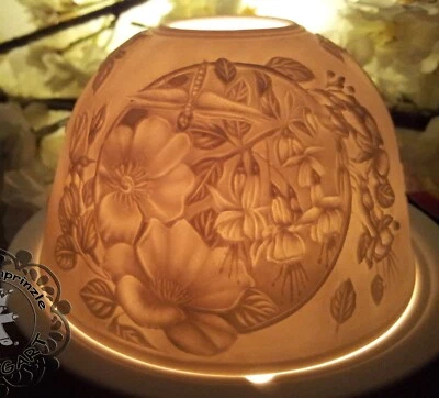 Porzellan Windlicht Dome Starlight Blume Schmetterling Libelle Biene Rose Blüten - Bild 1 von 4