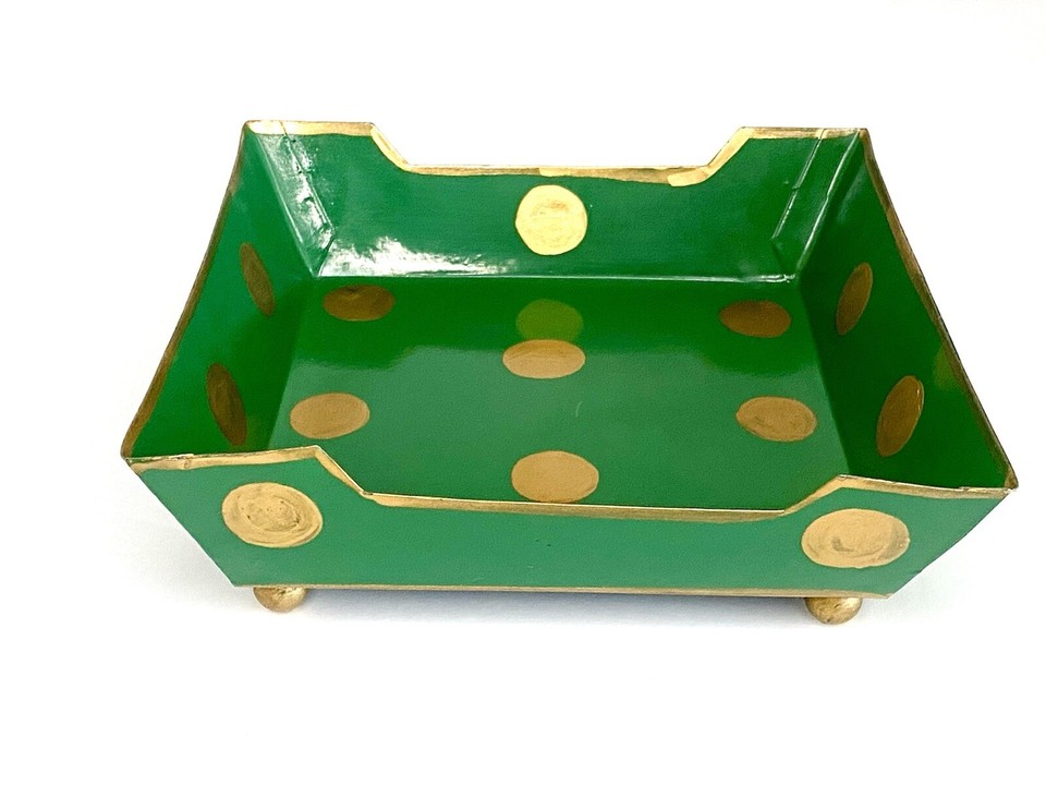 Jayes Metal Cocktail Napkin Holder Hand Painted Footed Tray Dish Gold