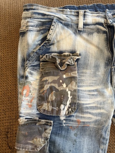 Copper Rivet 36/34 Lt. Blue Camo Paint Splash Denim Jeans - Pants RN140589 - Picture 10 of 14