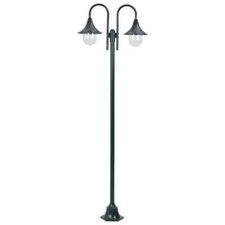 Image of Garden Post Light E27 220 cm Aluminium 2-Lantern Dark Green vidaXL