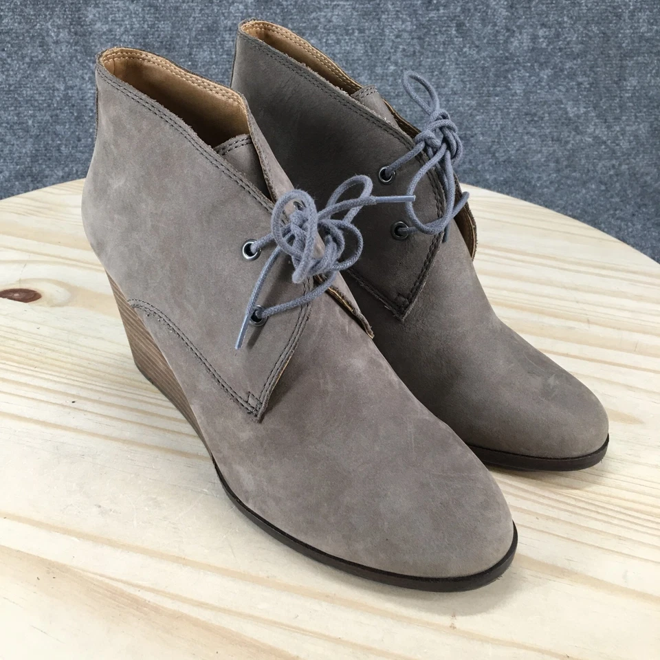 Lucky Brand Boots Womens 10 M Shiijo Ankle Booties Beige Leather Wedge Lace Up - Image 3 of 4