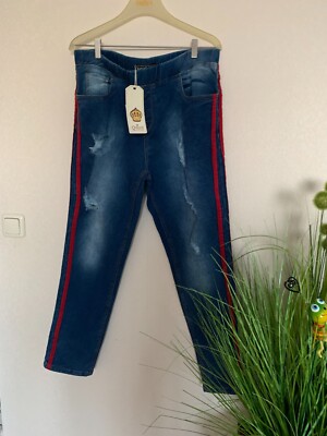 Queen Jeans Wear Jeans mit Zwei Rotes seitlichen Zierstreifen aus Lurex Gr.40