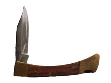 VTG Locking Folding Pocket Knife Single Blade Stainless Steel Wood Brass FLAW