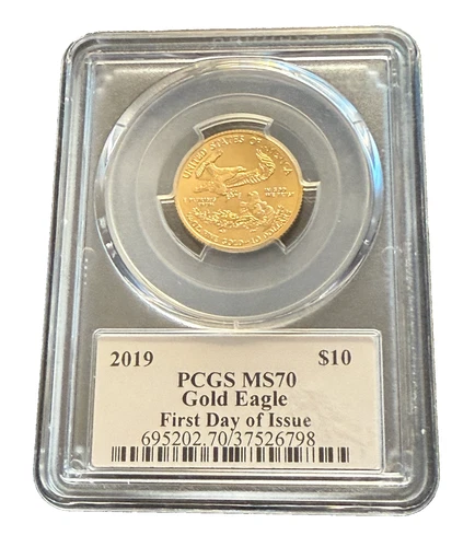 US 2019 Gold 1/4 oz $10 PCGS MS70 Gold Eagle First Day of Issue