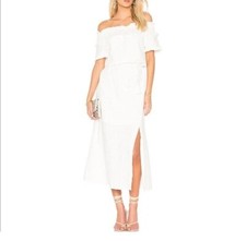 Line + Dot Women White Textured Off Shoulder Self-Belted Side Slit Midi Dress Si