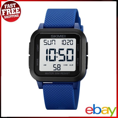 Herren Großes Zifferblatt Outdoor Sport Armbanduhr Ultradünn 50M Wasserdicht Digitaluhr