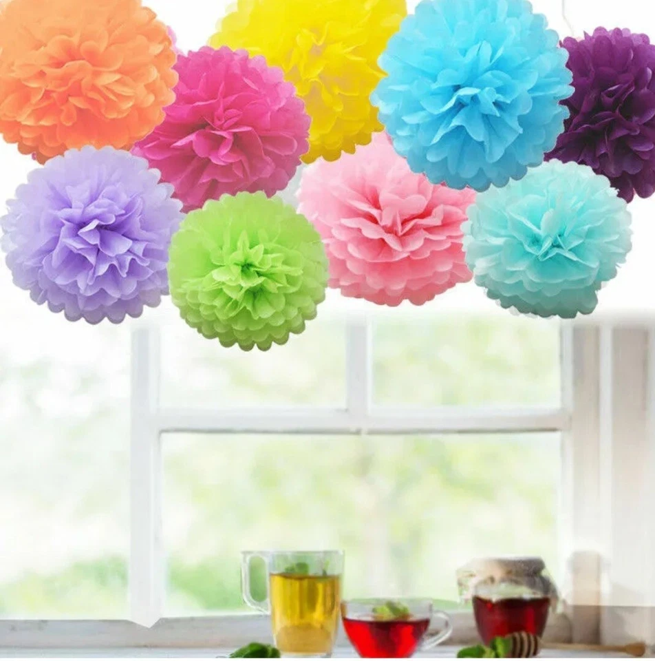 9PCs Tissue Paper Pompoms Pom Poms Hanging Garland Birthday Wedding Party - Image 4 of 4