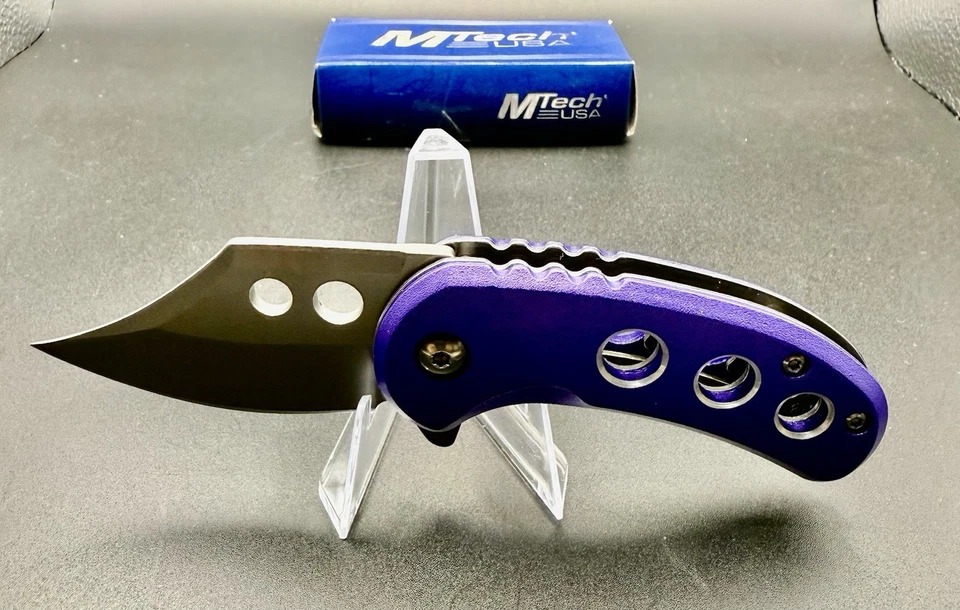 🟣 Cuchillo Plegable MTech USA Púrpura - Hoja Inoxidable con Diseño de Doble Agujero - Nuevo en Caja Foto 2 de 3