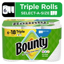 Bounty Paper Towels Select-A-Size White, 6 Triple Rolls, 123 Sheets Per Roll