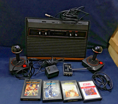 Atari 2600 System,  Console Games, Joysticks, Adapter & 4 game