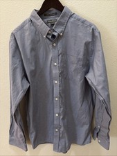 Eddie Bauer Men's Wrinkle Free Relaxed Fit Blue Button Up Dress Shirt Large