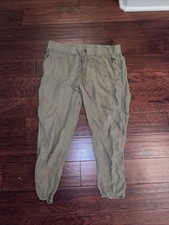 Caslon Womens Olive Green 100 Linen Blend Drawstring Jogger Pants Size L Pocket