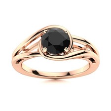 Solitaire Round Black Spinel 925 Sterling Silver Rose Plated Split Shank Ring