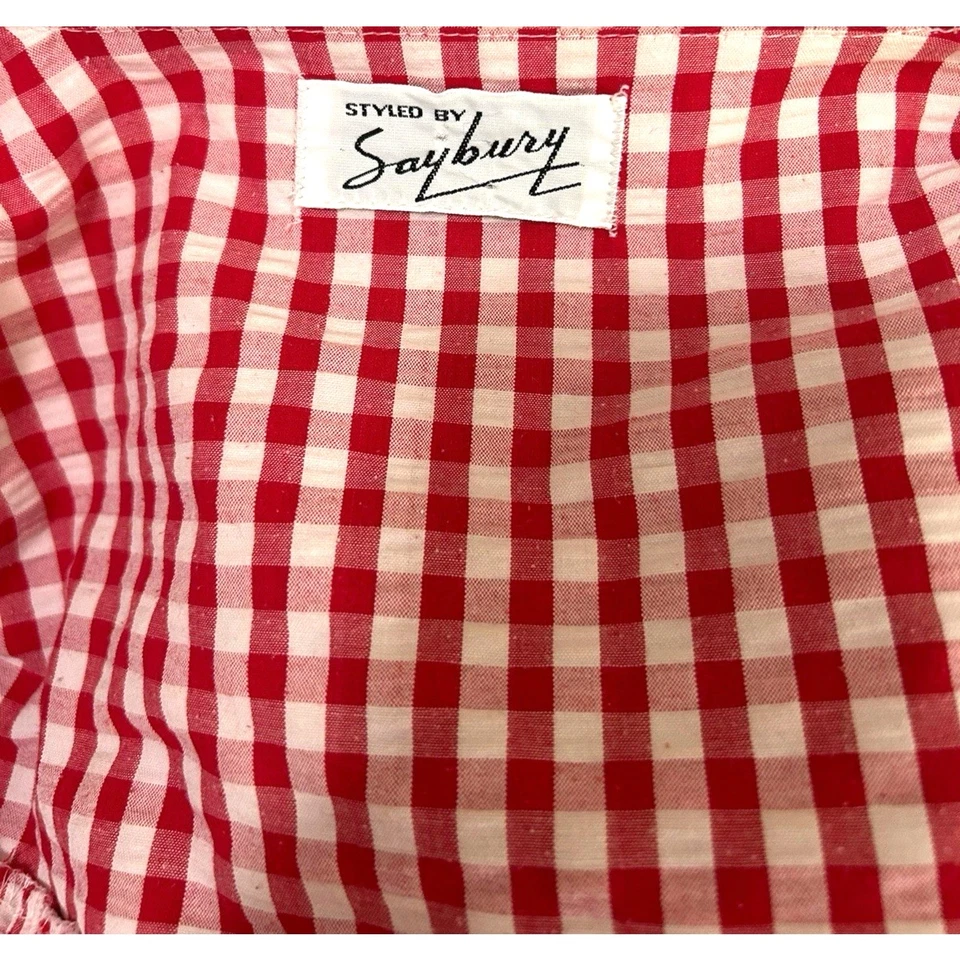 Saybury Red Gingham Puff Sleeve Seersucker Muu Muu Housecoat Smocked Pockets 1X - Image 2 of 4