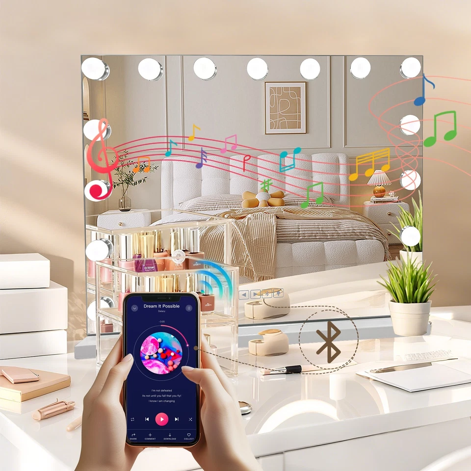 Bluetooth Hollywood Vanity Mirror with Lights 58x46cm LED Dimmable Touch Makeup - Image 2 of 4