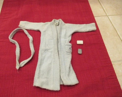 Vintage Mattel Ken Doll Bathrobe #784 Light Blue With Belt Soap Shaver 1960's