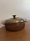Vintage Pyrex Visions Amber Glass Casserole Dish w/ Lid Ribbed – 10” 2.5QT V33-B