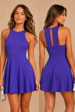Lulu’s Purple Fit & Flare Mini Dress Womens XS Sleeveless Open Back Cocktail
