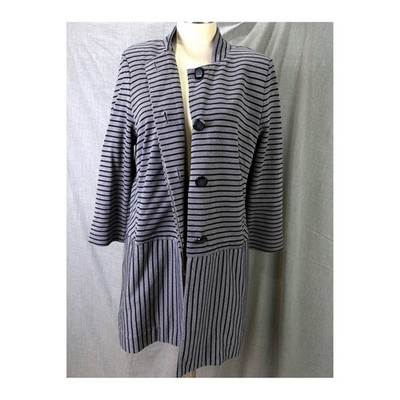 CAbi 5474 Striped Car Coat Lagenlook Layered Jacket Blue Gray Stretch