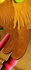 MINNETONKA GREAT Brown Below Knee 1622 Suede Fringe Moccasin Boots - Size 10