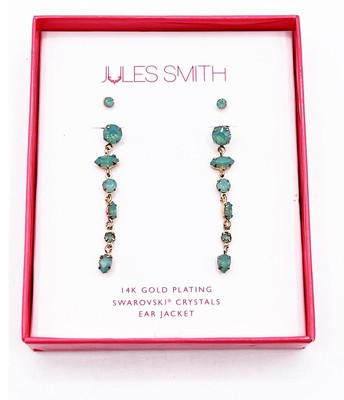 Jules Smith 14K Gold Plated Swarovski Crystal Ear Jacket Earrings Mint Green