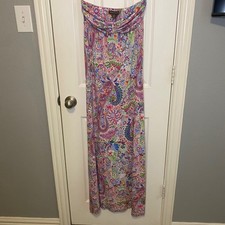 Tommy Bahama Paisley Floral Strapless Maxi Dress Pink Blue Green Small Coastal