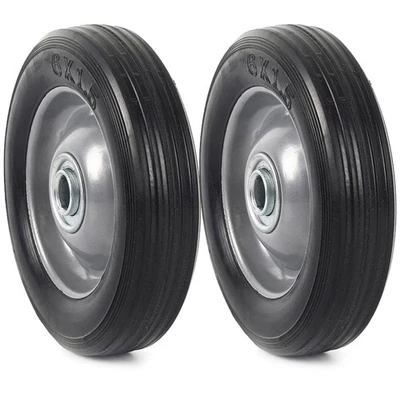 (2-Pack) AR-PRO 6” x 1.5” Flat Free Solid Rubber Wheel Assemblies - Replacement - Picture 1 of 6